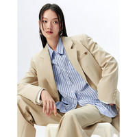 太平鸟简约通勤西装套装女2024春新款职场设计感休闲西服外套廓型 米色 L