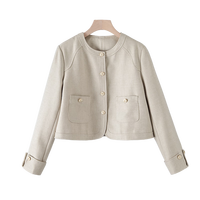 晚白2025年春款时尚简约休闲上衣气质纯色通勤短款外套女