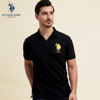 U.S. POLO ASSN.US保罗短袖polo衫男条纹薄款商务翻领polo领衫修身百搭上衣男装 黑色【纯棉】101 3XL 185（160-175斤左右）