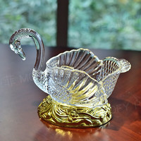 墨菲 Swan 天鹅黄铜玻璃果盘 欧式美式客厅茶几家用摆件 结婚礼物