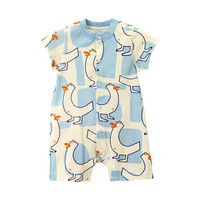 Woobaby新生婴幼儿连体衣爬服埃及棉夏季满月宝宝纯棉 蓝 90cm