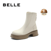 百丽（Belle）简约休闲靴女粗跟厚底短靴A2F2DDZ3 米白-绒里 39 (245mm)