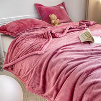 雅鹿牛奶绒毛毯被子冬季加厚双面绒毯子多功能盖毯办公室午睡毯空调毯 豆沙【双面加厚牛奶绒】 120*200cm【毛毯+1只枕套】