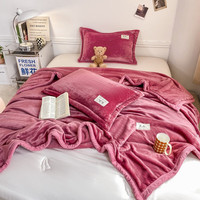 雅鹿牛奶绒毛毯被子冬季加厚双面绒毯子多功能盖毯办公室午睡毯空调毯 豆沙【双面加厚牛奶绒】 200*230cm【毛毯+2只枕套】