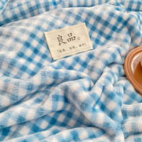 雅鹿牛奶绒毛毯被子冬季加厚双面绒毯子多功能盖毯办公室午睡毯空调毯 蓝小格【双面加厚牛奶绒】 100*120cm【毛毯+1只枕套】