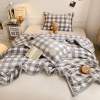 雅鹿牛奶绒毛毯被子冬季加厚双面绒毯子多功能盖毯办公室午睡毯空调毯 灰大格【双面加厚牛奶绒】 230*250cm【毛毯+2只枕套】