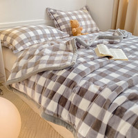 雅鹿牛奶绒毛毯被子冬季加厚双面绒毯子多功能盖毯办公室午睡毯空调毯 灰大格【双面加厚牛奶绒】 120*200cm【毛毯+1只枕套】