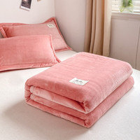 雅鹿牛奶绒毛毯被子冬季加厚双面绒毯子多功能盖毯办公室午睡毯空调毯 樱花粉【双面加厚牛奶绒】 180*200cm【毛毯+2只枕套】