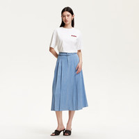 VEROMODA半身裙25春季高腰莱赛尔面料自带腰绳中长半裙简约 浅牛仔蓝色 S