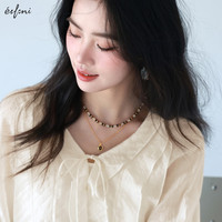 伊芙丽(eifini)伊芙丽荷叶边v领细系带亮丝肌理感衬衫2025春季基础小上衣 米白 发 赠内搭吊带 L 115-130斤