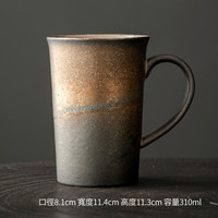 GOK 日式粗陶咖啡杯复古大容量马克杯家用办公室小众设计陶瓷水杯 手作手把马克杯[鎏金釉] 300ml