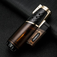 百诚 Honest 透明直冲强力打火机防风户外生火便携烟具蓝焰充气火机点烟器 魔芋#咖啡色