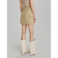 ELLE黑色高腰显瘦线条感半身裙女2024春装设计感气质小众短裙 浅卡其 XL