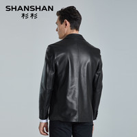 【绵羊皮革】SHANSHAN杉杉皮衣男士春季商务休闲真皮西装西服外套 黑色 XL