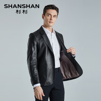 【绵羊皮革】SHANSHAN杉杉皮衣男士春季商务休闲真皮西装西服外套 黑色 3XL