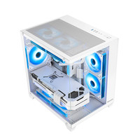 航嘉（Huntkey）S900沙尘暴全景版海景房机箱台式电脑机箱（双面钢化玻璃/左右分区/240水冷/7风扇位/M-ATX主板 ） S900沙尘暴-全视版-白色+7个暮光ARGB风扇