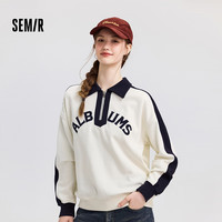 森马 SemirThe Beatles联名卫衣女polo领字母宽松冬季拼色抓绒上衣复古 白蓝色调00318 170/92A/XL
