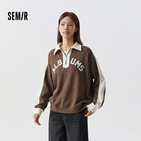 森马 SemirThe Beatles联名卫衣女polo领字母宽松冬季拼色抓绒上衣复古 咖白色调00351 180/100A/XXXL