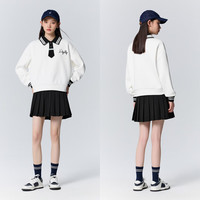 森马 Semir卫衣女polo领字母文艺学院风冬季宽松撞色加绒套头衫气质 白黑色调00419 150/76A/XS