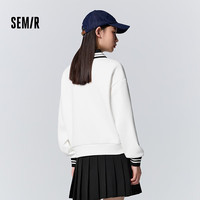 森马 Semir卫衣女polo领字母文艺学院风冬季宽松撞色加绒套头衫气质 白黑色调00419 175/96A/XXL