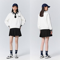 森马(Semir)森马卫衣女polo领字母文艺学院风冬季宽松撞色加绒套头衫气质潮流 白黑色调00419 165/88A/L