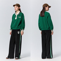 森马(Semir)森马卫衣女polo领字母文艺学院风冬季宽松撞色加绒套头衫气质潮流 绿白色调00341 150/76A/XS
