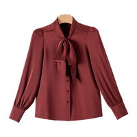 晚白安可拉红设计感系带衬衫女2025春季新款气质通勤淑女百搭衬衣上衣