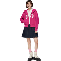 GAP女装2024春秋新款LOGO法式圈织软卫衣洋气美式连帽外套402167