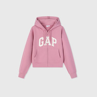 GAP女装2024春秋LOGO法式圈织软卫衣洋气美式连帽外套402167 粉红色 XL (175/92A亚洲尺码)