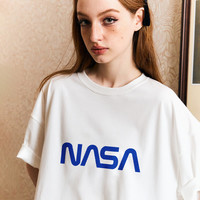 NASABSJU联名夏季短袖T恤男女宽松时尚个性潮流透气打底衫半袖 5XL 宇航漫步黑色T恤