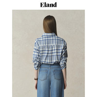 【30%亚麻】Eland衣恋衬衫女学院风宽松格纹通勤上衣2025春季