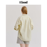 【100%棉】Eland衣恋条纹衬衫纯棉弧形下摆休闲上衣女夏 S/160