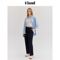 【100%棉】Eland衣恋条纹衬衫纯棉弧形下摆休闲上衣女夏 M/165