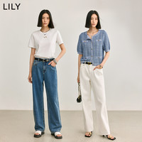 LILY夏女装都市休闲通勤款垂坠感百搭显瘦高腰直筒牛仔裤