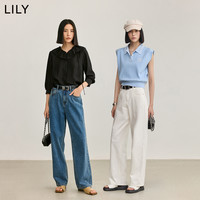 LILY夏女装都市休闲通勤款垂坠感百搭显瘦高腰直筒牛仔裤 XL