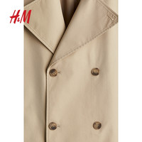 HM男装风衣2025春季翻领双排扣束腰宽松长袖长款大衣1267636 米色 165/84