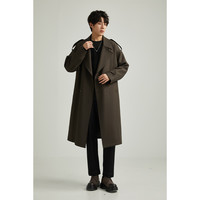 【储格】2025风衣男中长款春秋季上衣设计高级感猎装系带外套 黑色 3XL