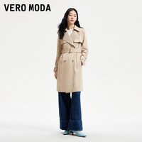 Vero Moda风衣外套女春季直身长款翻领双排扣气质通勤324121009 C13浅卡其色