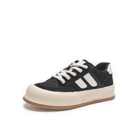 热风 hotwind2024年春季女士时尚厚底小个子休闲鞋系带拼色舒适板鞋潮 19黑白 35