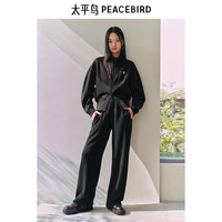 太平鸟 双拉链黑色卫衣外套冬季个性开襟立领刺绣图案开衫 黑色(第一批） L