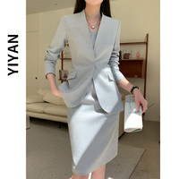 灰色西装外套女气质名媛高级感正装连衣裙正式场合休闲小西服套裙 灰色小西装+连衣裙【不含腰带】 S