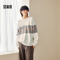 森马 Semir毛衫男韩系针织衫冬季撞色拼接绣花提花毛衣宽松打底上衣内搭 白绿色调00314 160/80A/XS