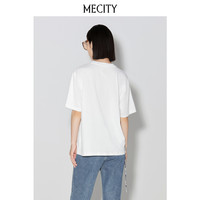 MECITY女士夏季手绘印花全棉拼接小众设计感T恤女518577 黑色 165/88A