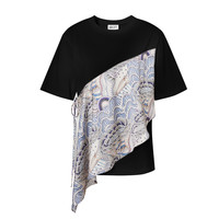 MECITY女士夏季手绘印花全棉拼接小众设计感T恤女518577 黑色 170/92A