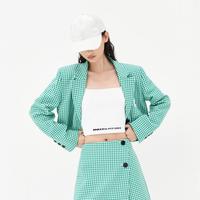 胶章千鸟格短款西装夹克外套女装
