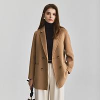 MB含羊毛短款外套秋冬简约纯色西装款气质通勤毛呢大衣女士