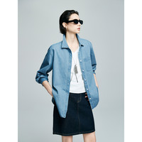 初棉复古纯棉牛仔衬衫女酵素水洗 25春牛仔蓝廓形叠穿衬衣外套