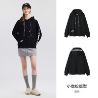 森马 Semir永久联名卫衣女加绒插肩袖宽松冬季潮酷字母印花连帽上衣个性 A款-黑色 XXXL