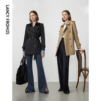 【朗姿Basic衣橱】法式复古正肩高级感气质外套2024春风衣女 黑色2 S