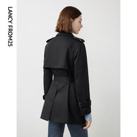 【朗姿Basic衣橱】法式复古正肩高级感气质外套2024春风衣女 黑色2 L